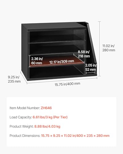 VEVOR Briefablage mit 4 Fächern & Herausnehmbaren Regalböden, Dokumentenablage aus Holz mit Stehsammler, Aktenhalter für Büro Klassenzimmer, Literaturorganizer für Akten Dokumenten Papier, Schwarz