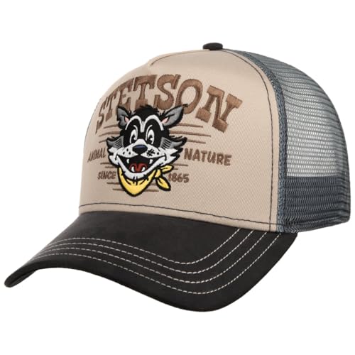 Stetson Animal Nature Trucker Cap Herren Mit Baumwolle Gefüttert Größenverstellbar Snapback-Verschluss Mesh-Einsatz Sommer Winter grau-beige One Size