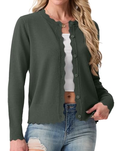 GRECERELLE Cardigan pour femme tricoté col rond léger à manches longues cardigan pull femme boutonné festonné couvre-épaules pull pour robe d'été...