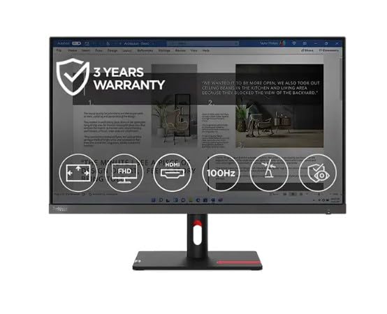 Lenovo ThinkVision S27i-30 27” (68.58cm) FHD (1920x1080) IPS, Antiglare, WLED Monitor, HDMI, VGA, Vesa Mount, 100Hz Refresh Rate, 16:9 Aspect Ratio, 99% sRGB Color gamut, 63DFKAR4WW- Storm Grey