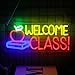 Welcome Class Neon Sign Student Classroom Neon Lights Apple Book LED Signs for Wall Colorful Back to School Wall Art Neon Light Up Signs for Classroom School Opens Party Decorations
