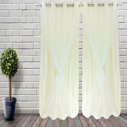 Image of Double Curtains 2 in 1 Embroidery Transparent Curtain with 80% Blackout Curtain Best for Every Interior Living Room Grommet(White 8ft Set 2)