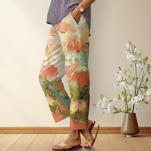 Straight Leg Pants for Women Dressy Floral Graphic Trousers Summer Baggy Casual High Waist Vacation Beach Boho Pants2