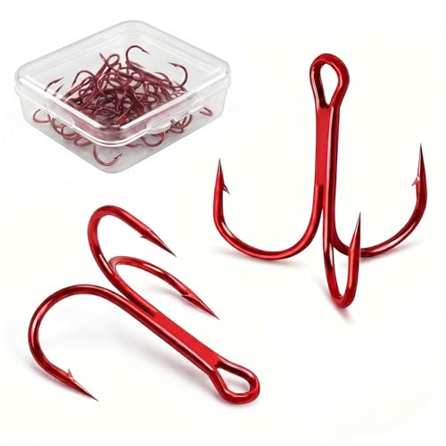Persei 100pcs Fishing Hook Treble Hooks High Carbon Treble Hooks Super Sharp Solid Size 2 4 6 8 10 12 Triple Barbed Steel Fish Hook (Red 12#-100pcs)