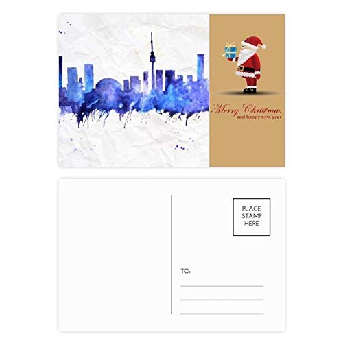 Cartes postales Canada aquarelle bleu Père Noël par lot de 20 pièces pour correspondances