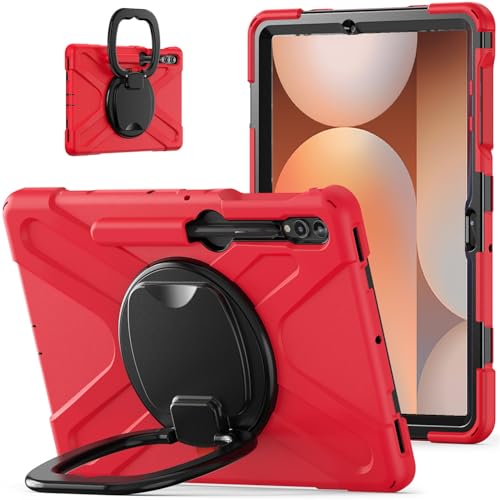 Étui Samsung Galaxy Tab S10+ et S9+ JZ antichoc rouge 12.4 pouces avec support rotatif