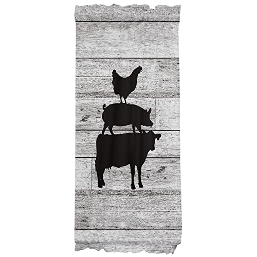 Door Curtains Panels Farm Animals Rooster Pig Cow French Door Window Drapes, Rod Pocket Curtains For Sliding Glass Doors With Matching Tieback Included 1 Panel (25 Inch By 40 Inch Wooden Board) #TOP5