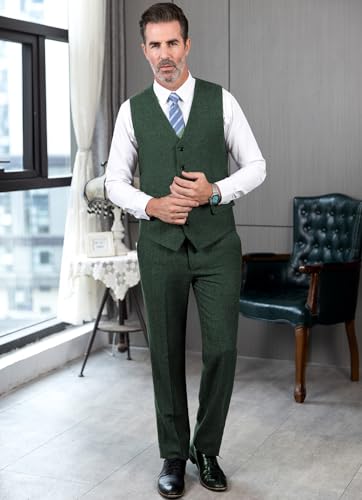 Ceehuteey Men's Retro Dress Suit Pants Thick Wool Flat Front Herringbone Tweed Trousers3