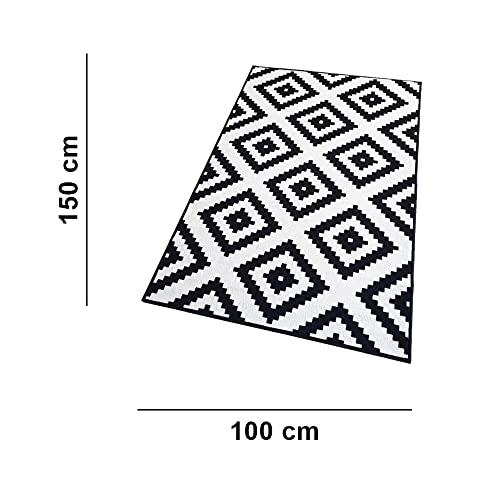 Image of Matz&More Pattern Jacquard Rug | 100x150 CM | Black Offwhite | Soft Nylon Loop Pile with Anti-Slip Gel Backing | Living Room, Bedroom & Office Floor Carpet
