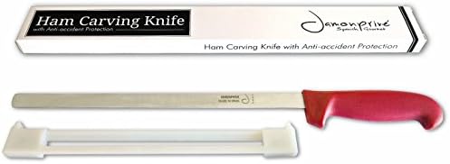 Ham Carving Knife with Anti-accident Protection for Right & Left-handed Users - 12-Inch Flexible Stainless Steal Slicing Knife for Spanish Hams and Italian Prosciutto