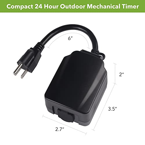Bn-Link 24 Hour Mechanical Outdoor Light Timer With Silicone And Protective Covers, Waterproof And Dustproof, Outdoor Plug Timer With 3-Prong Timer Outlet And 6-Inch Flexible Cord, Heavy Duty（2 Pack） #TOP2