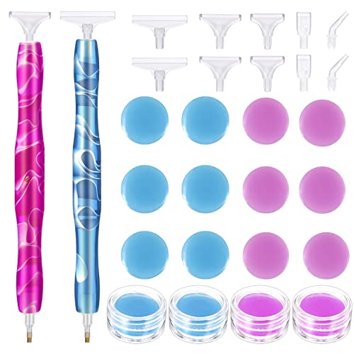 Resin Diamond Painting Pen, Diamant-Malstift aus Kunstharz Stift Diamanten Kurviger Stift, 5D Diamant-Malerei Werkzeuge mit 12 Teilen Kleber +12 Stücke Ersatz Stiftköpfe für DIY Cover