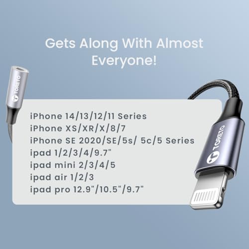 Image of Toreto Lightning to 3.5 mm Converter, Built-in DAC Chip, Braided Cable, Supports Both Mic & Audio, Compatible with iPhone 14 | 13 | 12 | 11 | XS | X | 8 | 7 | 6 | 5
