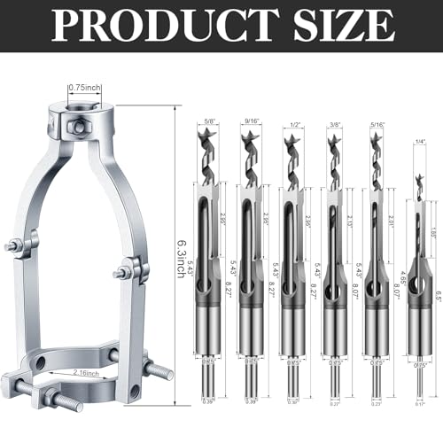 image for Gisafai 6 Pc Square Hole Drill Bit Set for Wood Mortising Attachment D