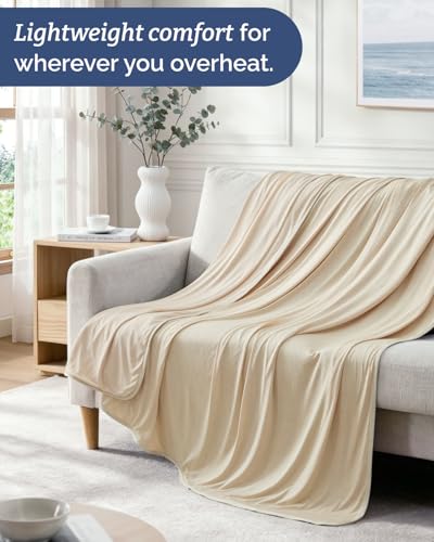 Image of Cooling Blanket for Hot Sleepers - Cold Blanket Throw Size - Double-Sided, Ultra Cool for Summer, Night Sweats & All Seasons - Soft, Lightweight & Breathable for Couch, Bed or Sofa - Beige, 50 inch x 60 inch