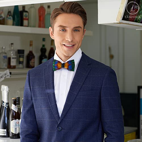 Image of Feather Bow Ties for Men Original Luxury Elegant Wedding Bow Tie Pre-Tied Handmade Mens Bowties for Tuxedo