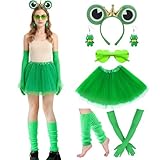 ZXTGBQ 6 Pcs Disfraz De Rana Para Mujer, Guantes Falda Gafas Pendientes Calentadores Diadema Accesoriosde Disfraces, Disfraz De Carnaval Para Adultos, Para Carnaval Cosplay Animales Fiesta Halloween