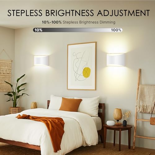 Image of FOLKSMATE Battery Operated Wall Sconces Set of 2, White Rechargeable Remote & Touch Wall Lamps, 3 Color Temperatures, Dimmable Lamp for Bedroom, Living Room, Hallway