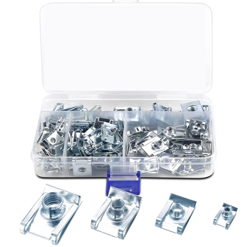 U-Typ Metall Clipmuttern, 90 Stück Metall U-Type Blechmuttern Befestigung Clips, Karosseriemuttern Schnappmuttern Clipmuttern Edelstahl, für Auto (M4 M5 M6 M8)