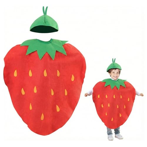 VYNZOR Déguisement de fraise amusant pour fille et garçon, Fruit, Nourriture, accessoire pour déguisement, Déguisements amusants pour vos soirées (Rouge)