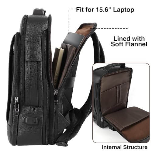 Full Grain Genuine Leather Backpack for Men Multi-Functional 15.6" Laptop Backpack with USB Charging, Black Convertible Business Travel Backpack Work Rucksack Daypack4