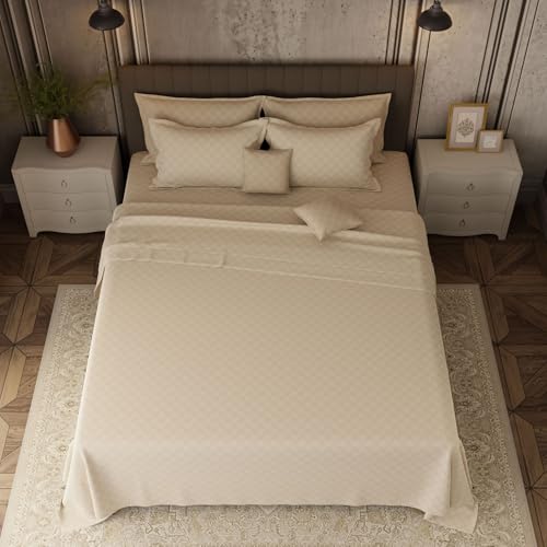 Image of BOUTIQUE LIVING Platinum Pulse Manchester 100% Cotton 800 TC Beige Geometrical King Bedding Set