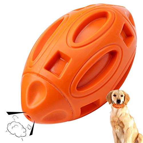 jlon Quietschendes Hunde-Kauspielzeug, Hundeball, unzerstörbares Hundespielzeug, Outdoor-Training, zahnende Hunde, Rugbyspielzeug, Geschenk für große und mittelgroße Kauer (orange) Cover