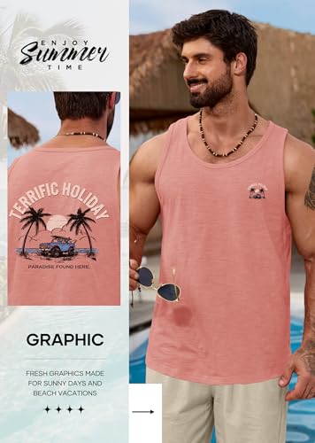 Image of VOGSTART Mens Graphic Muscle Tank Top Beach Slub Cotton Sleeveless Shirts