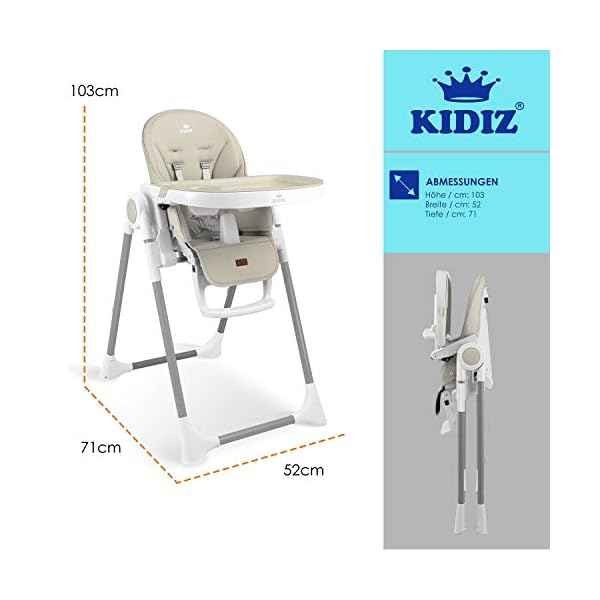 KIDIZ® 3in1 Hochstuhl Kinderhochstuhl inkl. Spielbügel, Babyliege, Kombihochstuhl Babyhochsitz,7 höhenverstellbar Verstellbare Rückenlehne, mitwachsend ab 0 Monate bis 6 Jahre Babystuhl, Beige – Bild 8