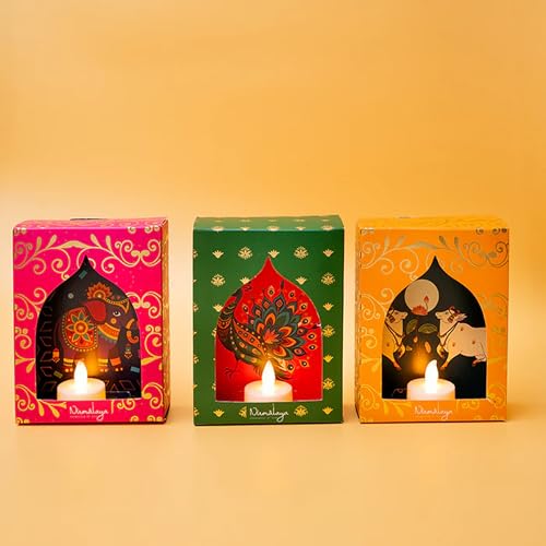 Image of Nirmalaya Airavat Jharokha Gift Set with Incense Sticks, 3 Jharokha Diya Wall Decor, 3 Diya Lights & 2 Havan Cups | Gift Box for Housewarming, Wedding, Anniversary, Diwali & Pooja