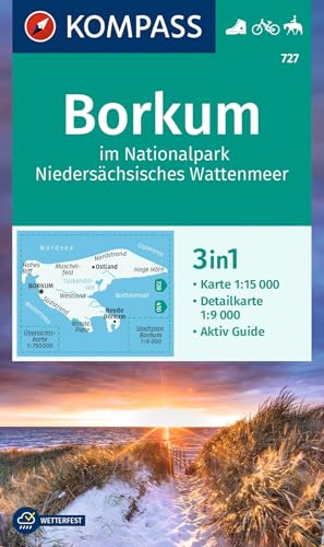 KOMPASS Wanderkarte 727 Borkum im Nationalpark Niedersächsisches Wattenmeer 1:15.000: 3in1 Wanderkarte, mit Aktiv Guide und Detailkarte...