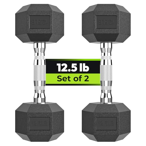 Hex Dumbbell Rubber Encased Strength Training Dumbbells, Hand Weight For Workout & Exercise/Pair of 12.5 lb