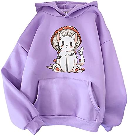 ROUSESE Mushroom Hoodie Women Sweater Trendy Novelty Fun Print Trendy Long Sleeve Crewneck Sweatshirts Westen Shirt for Women Teen Girl