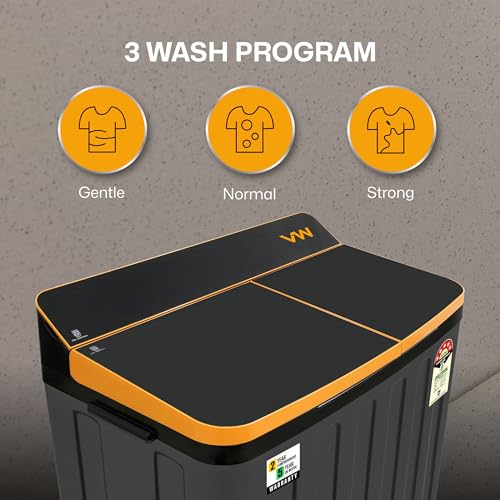 Image of VW 9.5 kg 5 Star Wash Mate Semi Automatic Top Load Washing Machine WashMate0095G (Black)