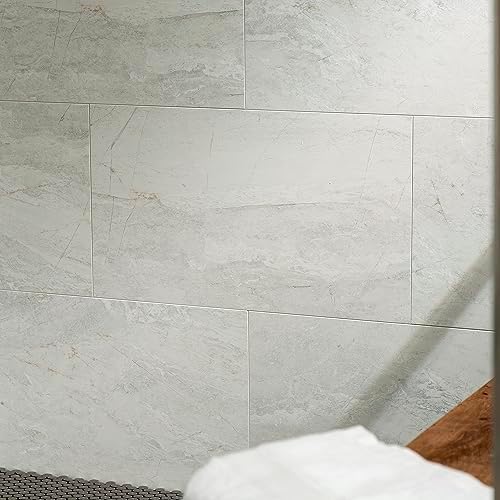 Palisade 25.6 in. x 14.8 in. Interlocking Vinyl Tile Shower and Tub Surround Kit in Polar Frost - 2