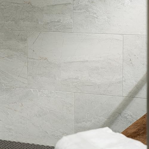 Palisade 25.6 in. x 14.8 in. Interlocking Vinyl Tile Shower and Tub Surround Kit in Polar Frost