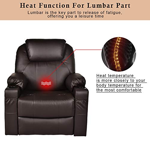 MAGIC UNION Power Lift Electric Recliner Chair PU Leather for Elderly Sleeper Heated Vibration Massage Sofa with Side Pockets USB Charge Port Cup Holder & Massage Remote Control Living Room (Brown)