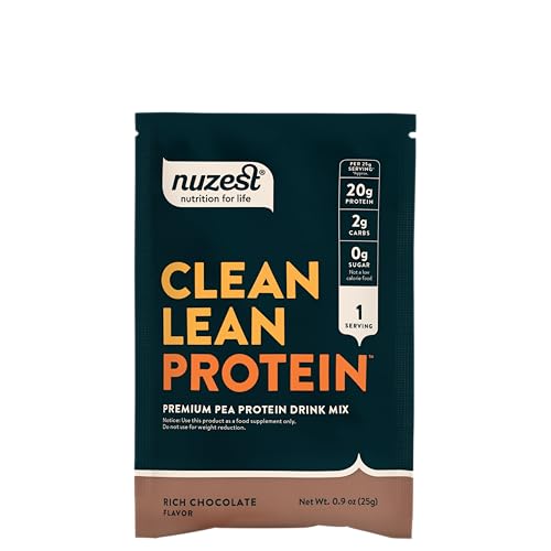 Nuzest - Pea Protein Powder - Clean Lean Protein, Premium Vegan Plant Based Protein Powder, Dairy Free, Gluten Free, GMO Free, Naturally Sweetened Protein Shake, Rich Chocolate, 1 Serving, 0.9 oz Nuzest - Pea Protein Powder - Clean Lean Protein, Premium Vegan Plant Based Protein Powder, Dairy Free, Gluten Free, GMO Free, Naturally Sweetened Protein Shake, Rich Chocolate, 1 Serving, 0.9 oz
