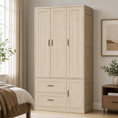 ANCTOR 70.6 Inch Armoire Wardrobe Closet with Drawers (Light Oak)