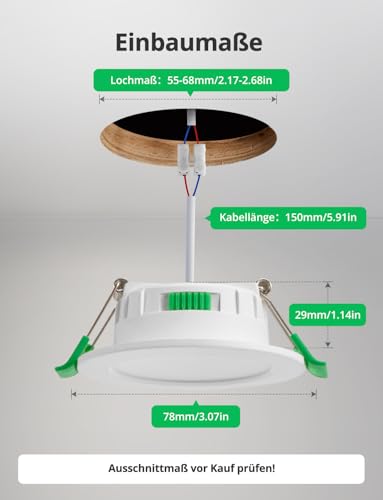 BOJIM 6er Set Einbaustrahler LED 55mm - 68mm Lochmaß, LED Spots 230V Flach für Bad, Deckenspots 4W, IP44 Wasserdicht, Warmweiß Neutralweiß Kaltweiß, Einbauleuchten für Küche Wohnzimmer