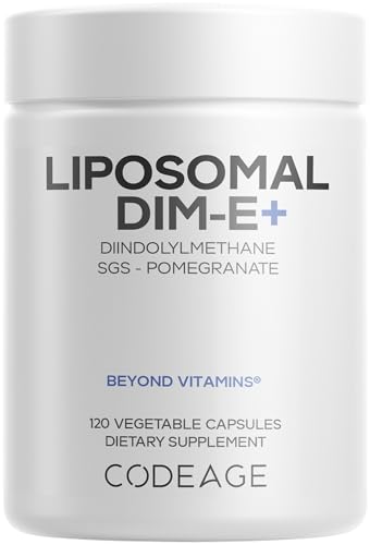 Codeage Liposomal DIM Supplement - 4 Months Supply of DIM Vitamins and SGS Pomegranate Broccoli Vitamin E Isomers Tocopherols Alpha Beta Gamma Delta - Liposomal Formula - Gluten-Free - 120 Capsules