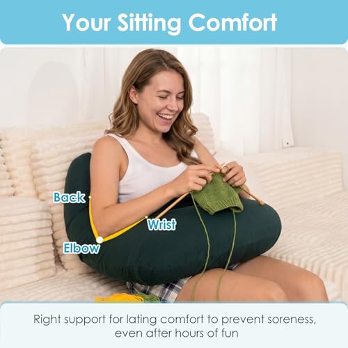 Image of QUEEN ROSE Reading Pillow for Gaming, Lap Desk Pillow for Sitting in Bed or Sofa, Compact Arm Support Pillow for Reading, Playing or Crocheting, Cooling Green