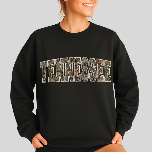 FITIN Unisex Camo Varsity Crewneck Sweatshirt – State Pride Collegiate Style Pullover Multiple Colors Designs