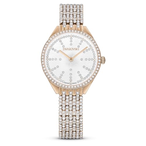 Swarovski Reloj Attract, Fabricado en Suiza, Brazalete de metal, Blanco, Acabado tono oro rosa