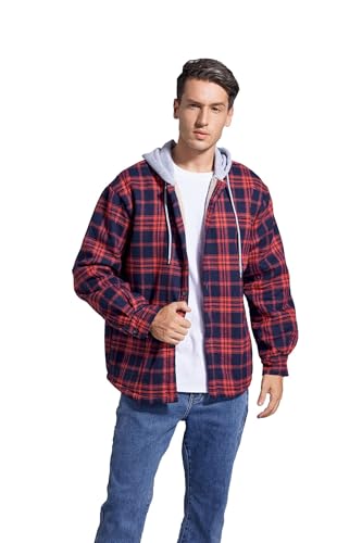 Image of Men's Cotton Plaid Shirt Jacket Fleece Flannel Sherpa Button Down