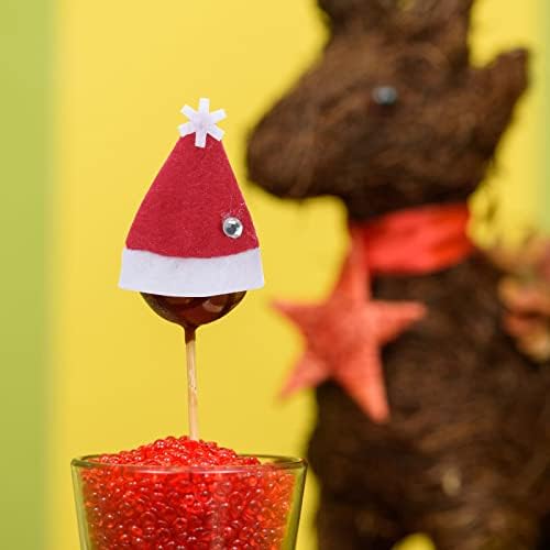 Amosfun 48pcs Mini Christmas Hat for Craft Small Lollipop Candy Caps Small Elf Hat Wine Bottle Topper Christmas Party Supplies