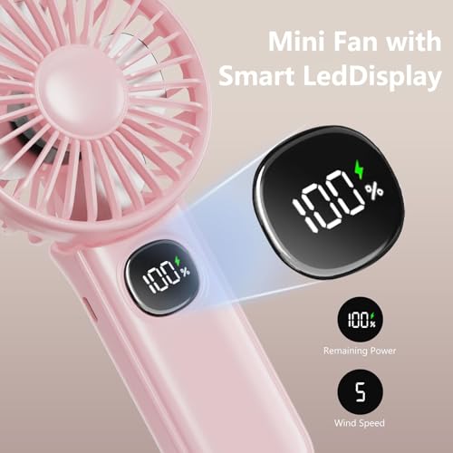 Xigmer Portable Fan, Handheld Fans 2-Pack, Mini Fan 5 Adjustable Speeds with Lanyard, Rechargeable Fans 180° Foldable for Makeup,Travel -Pink & Purple by xigmer - Image 4