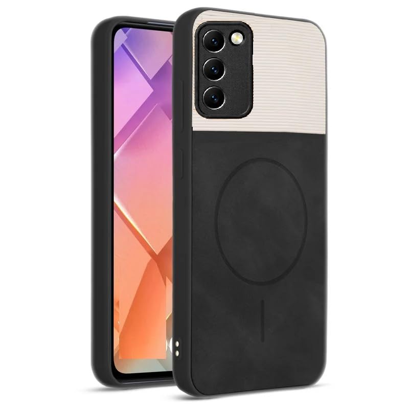 Image of Bintage Mac Safe Design Hard Slim Back Case | Soft Border Camera Protect | Dual PU Leather Finish Back Cover Compatible for Samsung Galaxy A03s 4G - White & Black