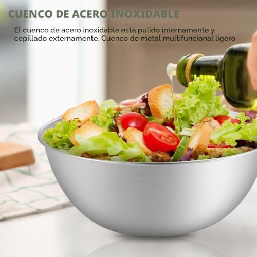 Miniatura 3 de Juego De 6 Cuencos De Acero Inoxidable Para Mezclar, Ensaladera Con Marcas De Medición, Aptos Para Lavavajillas, Apilables Para Cereales, Salsas Y Aperitivos