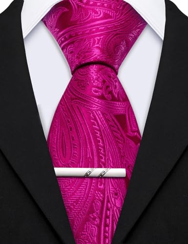 Image of Barry.Wang Mens 6 PCS Ties Silk Striped Paisley Check Floral Necktie Silky Woven Wedding Business Party Ties 3.34 inch